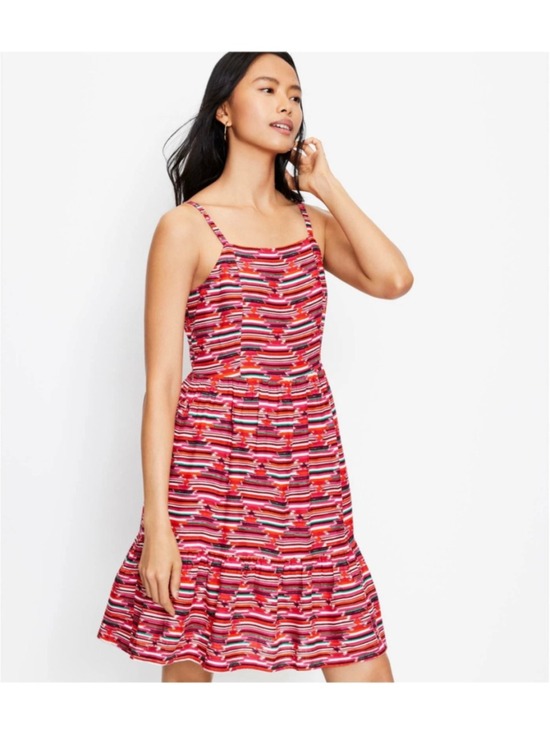 LOFT Dresses & Skirts - LOFT Red Pink Stripe Mini Dress Size 2